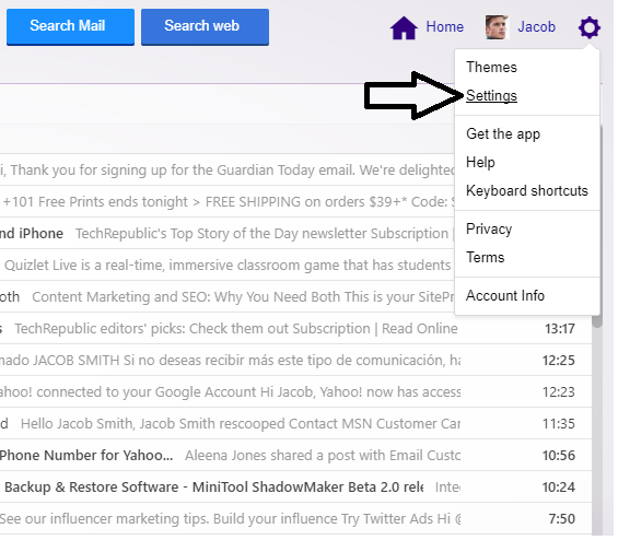 Go to settings in yahoo mail 