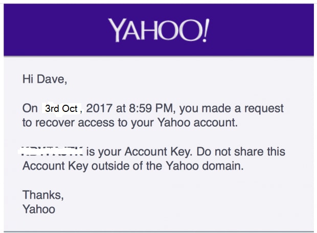 Yahoo account key and click next