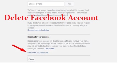 delete Facebook account